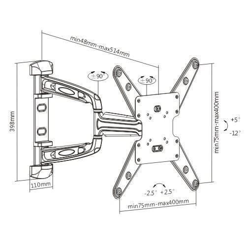 BRATECK 23''-55'' Full motion TV wall mount bracket. Extend, tilt and swivel. VE Carousel 8
