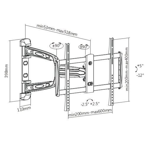 BRATECK 37''-70'' Full motion bracket Extend, tilt and swivel. VESA support up t Carousel 2