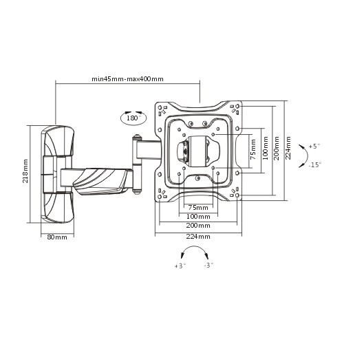 BRATECK 23"-42" Full Motion TV Wall Bracket. Tilt and Swivel. Supports VESA 75x7 Carousel 2