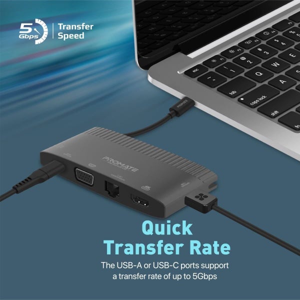 PROMATE 6-in-1 USB Multi Port Hub with USB-C Connector. Includes USB-C, USB-A, H Carousel 2