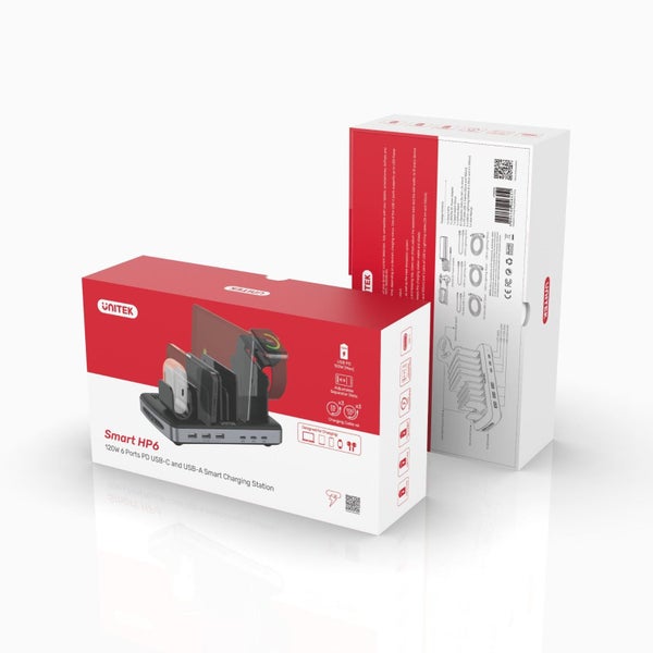 UNITEK 6-Port USB-C & USB-A Smart Charging Station with 120W Triple USB PD. Adju Carousel 5