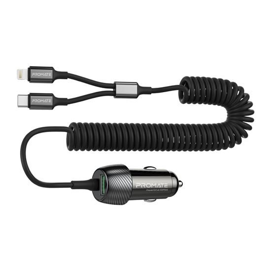 PROMATE 33W Car Charger with Lightning & USB-C Cable, USB-A Port Qualcomm 3.0 18 Carousel 1
