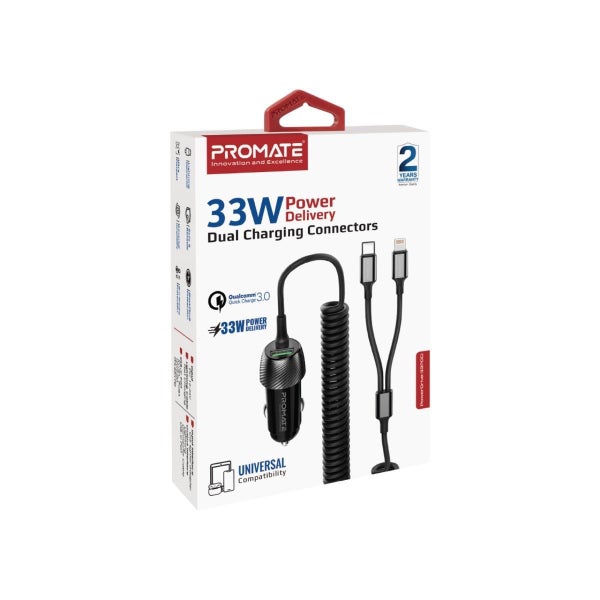 PROMATE 33W Car Charger with Lightning & USB-C Cable, USB-A Port Qualcomm 3.0 18 Carousel 4