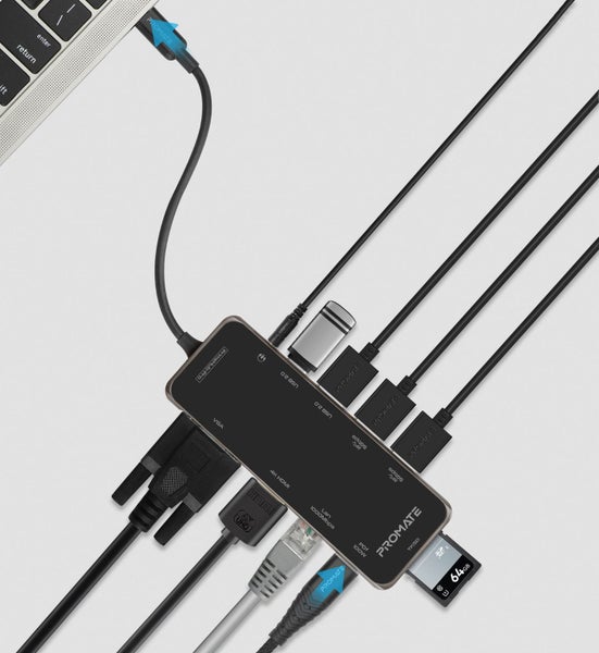 PROMATE 11-in-1 USB Multi-Port Hub with USB-C Connector. Includes 100W PD, Dual Carousel 2