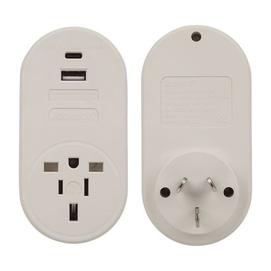 JACKSON Inbound Travel Adaptor with 1x USB-A and 1x USB-C (2.1A) Charging Ports. Carousel 1