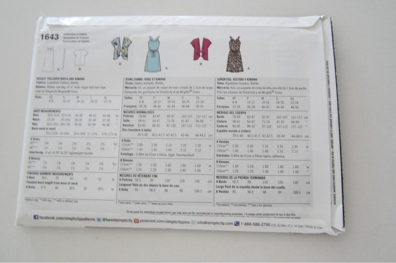 Simplicity 1643 - Pullover Dress and Kimono - Sizes XS-XL Carousel 2