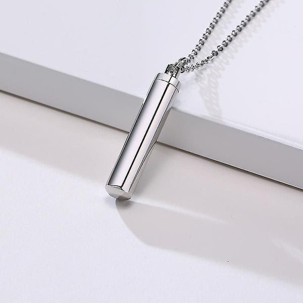 Stainless Steel Cylinder Cremation Ashes Urn Pendant Necklace For Men Memorial K Carousel 1