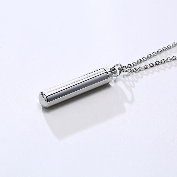 Stainless Steel Cylinder Cremation Ashes Urn Pendant Necklace For Men Memorial K Carousel 2