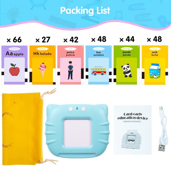 Blue-Bilingual English Spanish Flash Cards for Toddlers, Audible Toys Lear Carousel 2