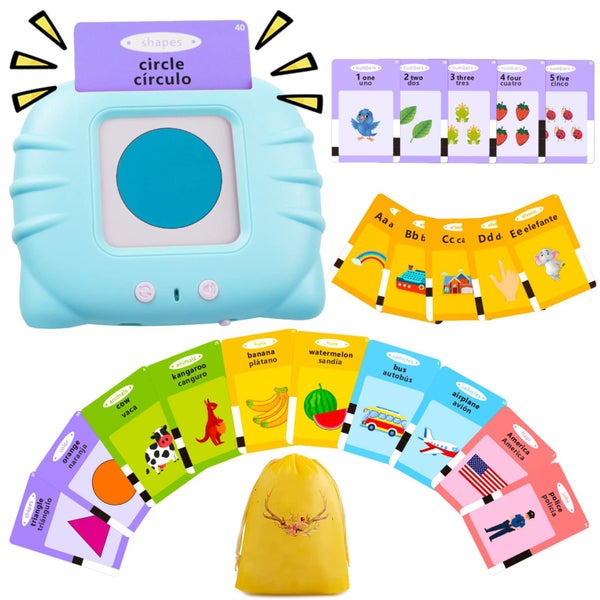 Blue-Bilingual English Spanish Flash Cards for Toddlers, Audible Toys Lear Carousel 1
