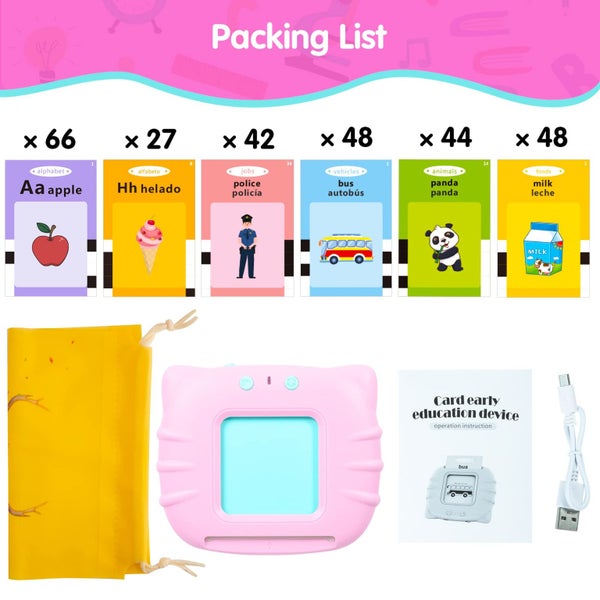 Pink-Bilingual English Spanish Flash Cards for Toddlers Audible Toys Carousel 1