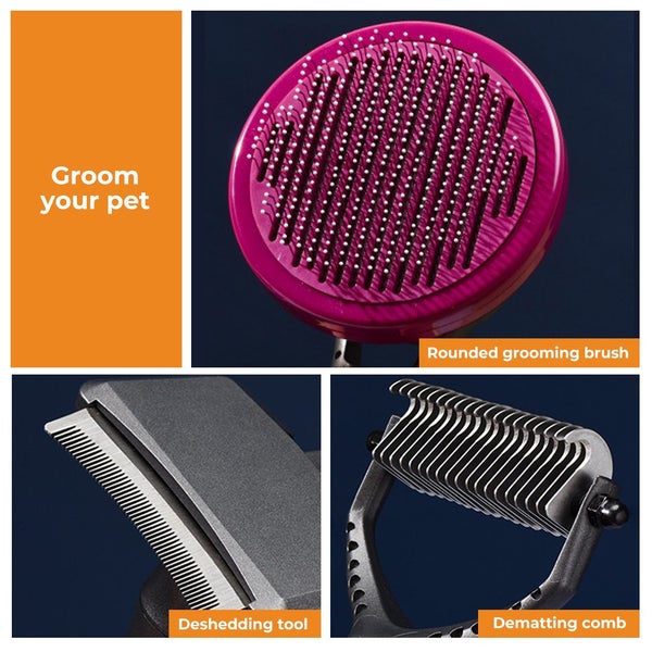 Pawz 3Pcs Pet Grooming Tools Gift Set Dog Cat Hair Cleaning Brushes Comb Carousel 2