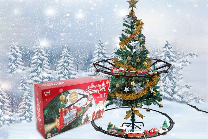 Toy Electric Train Set Around Christmas Tree with Sounds and Lights for Boys Gir Carousel 1