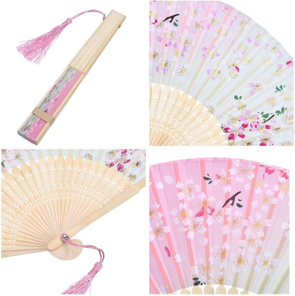 2pcs Chinese Folding Hand Held Fan Portable Glitter Wedding Party Christmas Carousel 5
