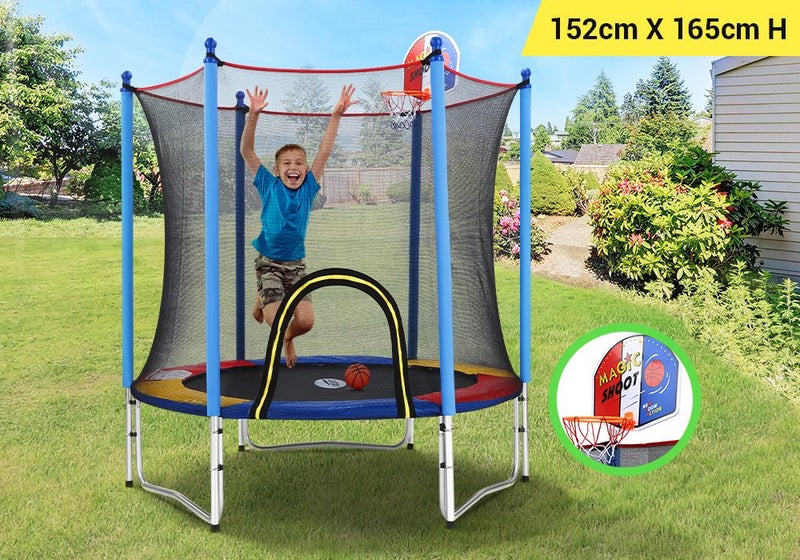 60IN Kids Trampoline w/ Jumping Basketball Ring Hoop Carousel 1