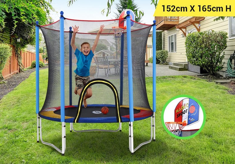 60IN Kids Trampoline w/ Jumping Basketball Ring Hoop Carousel 2
