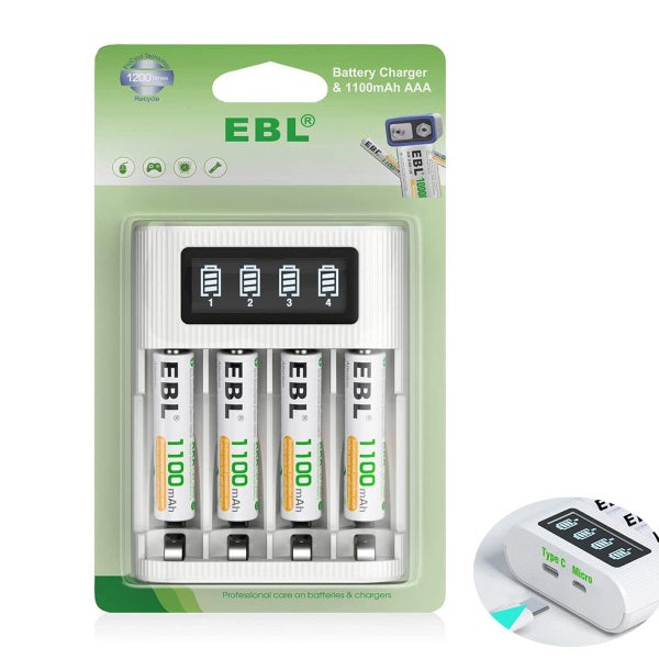 EBL Rechargeable Batteries 1100mAh AAA NiMH Batteries with 4-Bay Battery Charger64219309046273110