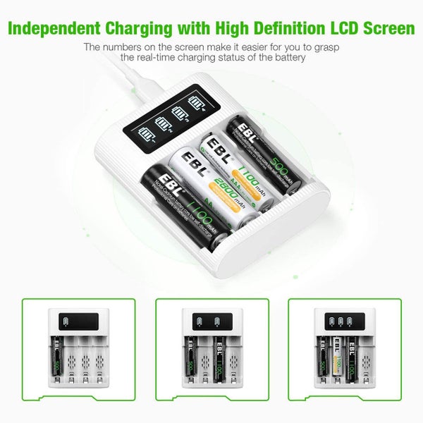 EBL Rechargeable Batteries 1100mAh AAA NiMH Batteries with 4-Bay Battery Charger64219309046273111