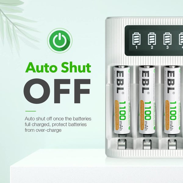 EBL Rechargeable Batteries 1100mAh AAA NiMH Batteries with 4-Bay Battery Charger64219309046273112