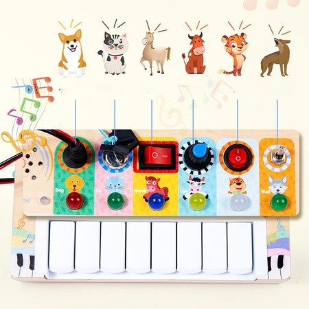 Piano with LED Lights Children Electronic Switch Busy Board Carousel 1
