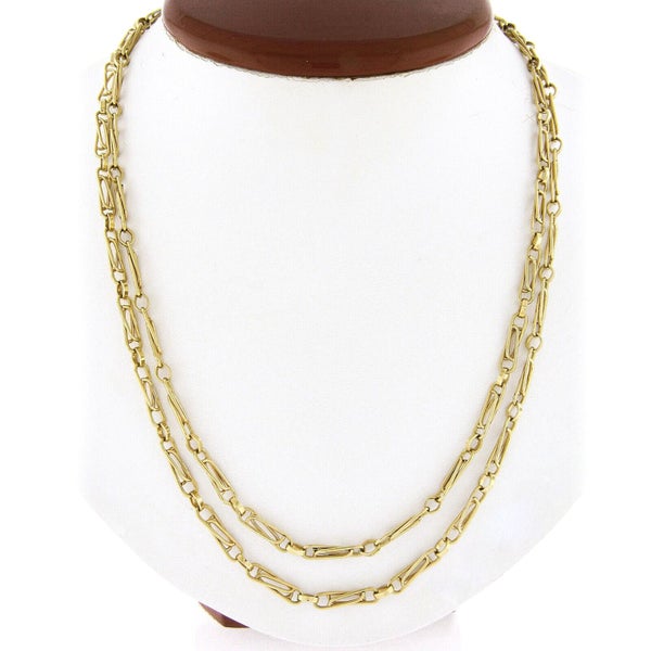 Vintage 14k Yellow Gold 40" Long Interlocking Paperclip Link Chain Necklace Carousel 1