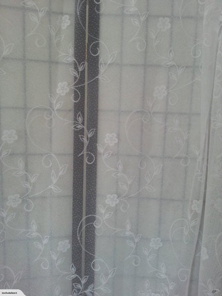 Beautiful X2 Set Long Drop White Patterned Flowers Sheer Net Curtains Carousel 2
