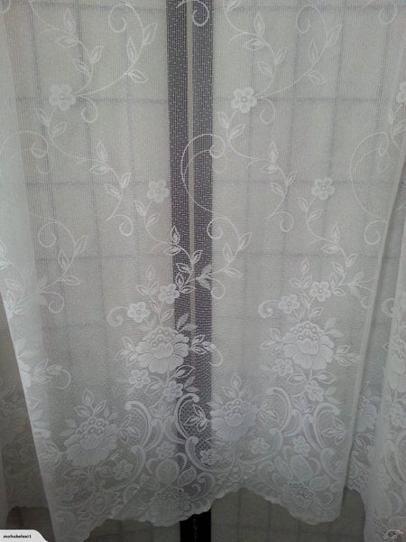 Beautiful X2 Set Long Drop White Patterned Flowers Sheer Net Curtains Carousel 4