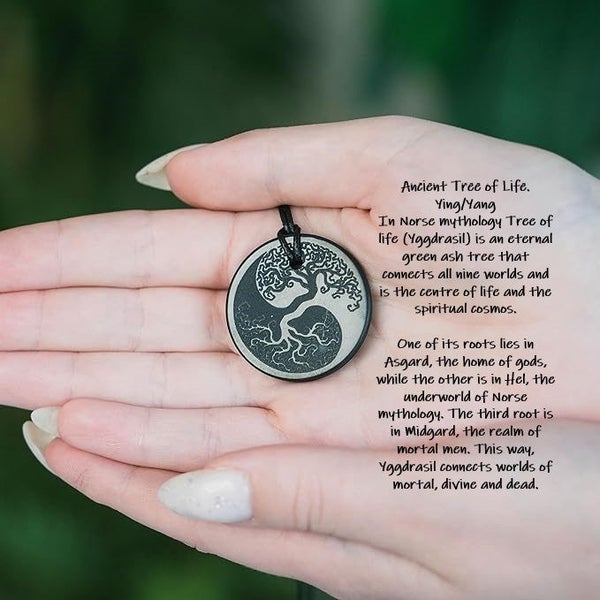 GENUINE SHUNGITE PENDANTS - TREE OF LIFE, FLOWER OF LIFE, VIKING WOLF FENRIR Carousel 2