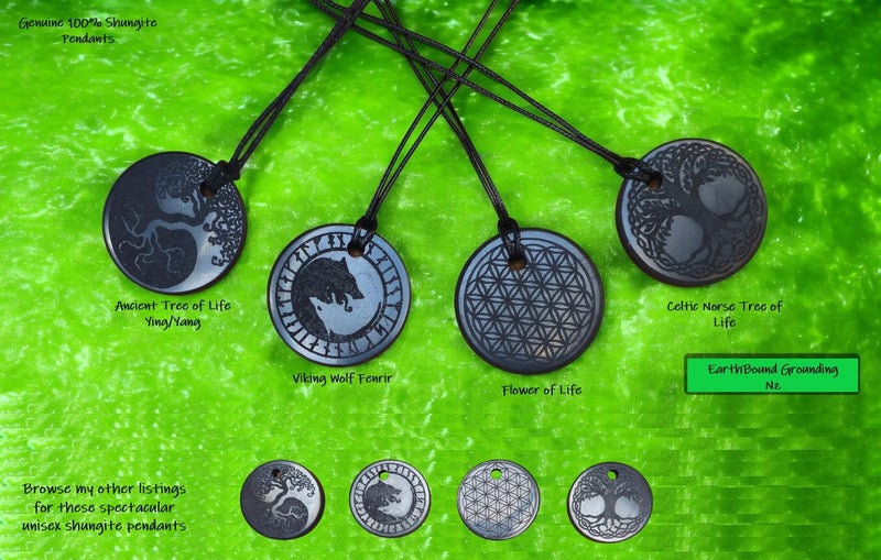 SECONDS: GENUINE SHUNGITE PENDANTS - TREE OF LIFE, FLOWER OF LIFE, VIKING FENRIR Carousel 2