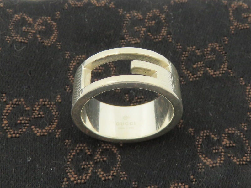GUCCI Sterling Silver Stencil G Logo Ring Size 6.25 Carousel 1