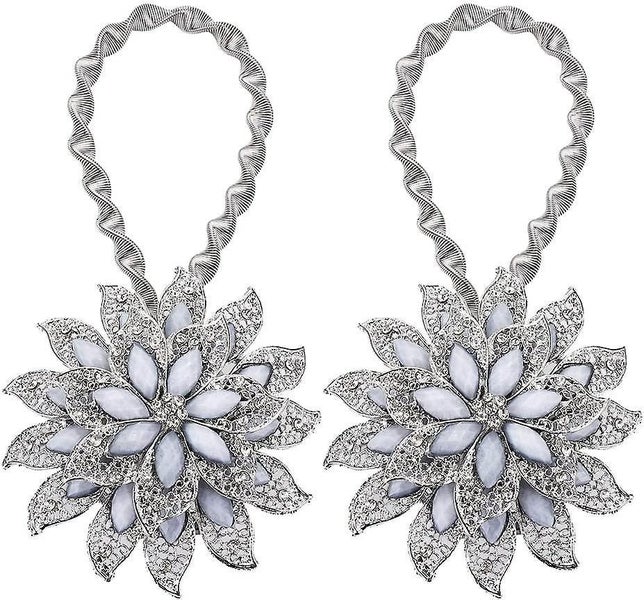 2 Pcs Crystal Curtain Magnetic Tiebacks - Decorative Big Flower Clips Carousel 1