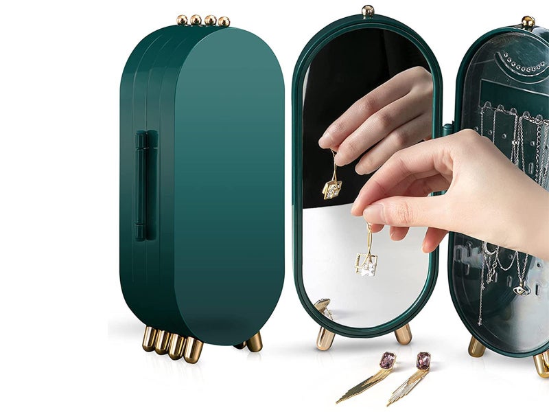 2X Jewellery Box Necklace Storage Organizer Display Earring Holder Stand Green Carousel 1