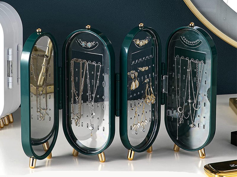 2X Jewellery Box Necklace Storage Organizer Display Earring Holder Stand Green Carousel 4