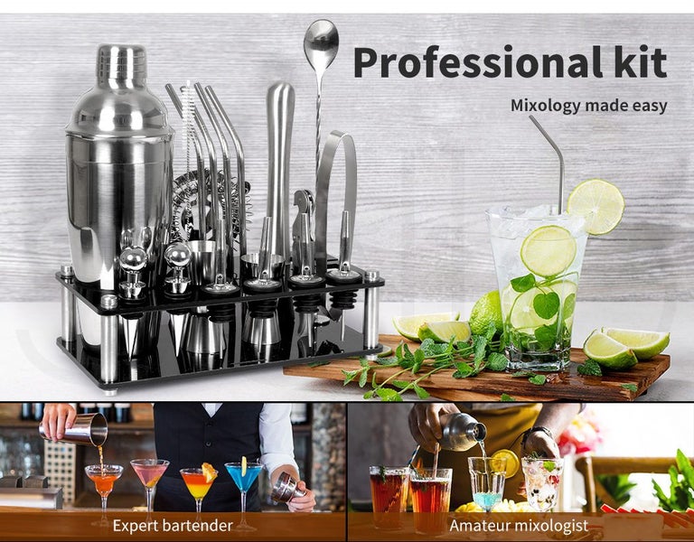 20pcs Cocktail Shaker Set Stainless Steel Bartender Kit Martini Strainer Maker Carousel 2