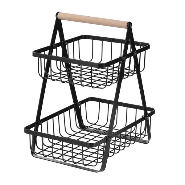 Boxsweden Black Wire 2 Tier Kitchen Bench Top Stand Storage Rack 27 x 18 x 29cm Carousel 2