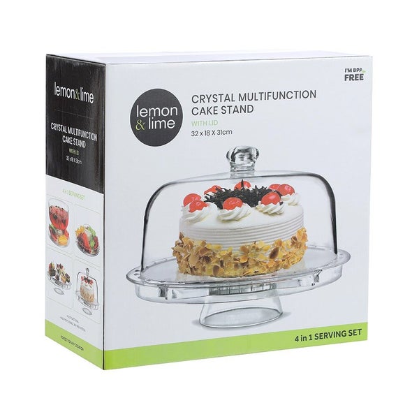 Lemon & Lime Crystal Plastic Multifunction Cake Display Stand With Lid 32x31cm Carousel 2