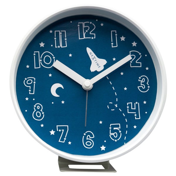 NeXtime Rocket Plastic 12.5x13cm Analogue Alarm Clock Silent w Night Light Blue Carousel 1