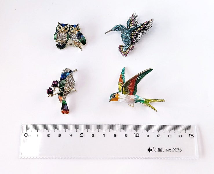 (4X Brooches) Hummingbird Birds Brooches Statement Crystal Brooches BHAL18LH-162958559646209112