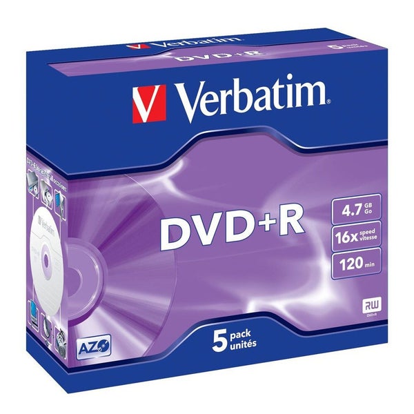 5PK Verbatim DVD+R 4.7GB 16x Speed 120min Blank Discs Data Media Storage w Case Carousel 1