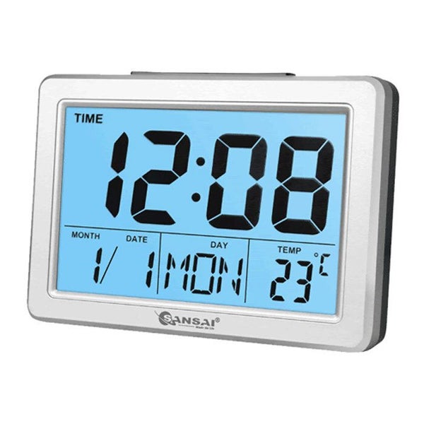 Sansai LCD Digital Alarm Clock Date Temp Blue Backlight 12 24Hr Assorted 13.8cm Carousel 1