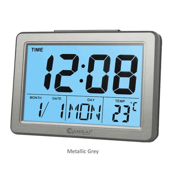 Sansai LCD Digital Alarm Clock Date Temp Blue Backlight 12 24Hr Assorted 13.8cm Carousel 4