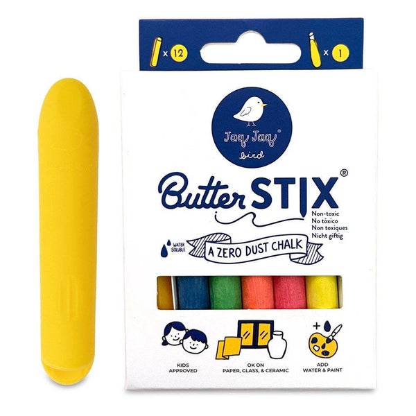 12PK Jaq Jaq Bird ButterStix Non-Toxic Coloured Chalk w Holder Art Drawing 3y+ Carousel 1