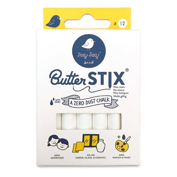 12PK Jaq Jaq Bird ButterStix Non-Toxic White Chalk w Holder Art Drawing 3y+ Carousel 1