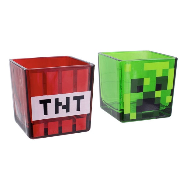 2pc Minecraft Creeper Mob & TNT Block Glass Tumblers Drinking Glasses Green Red Carousel 1