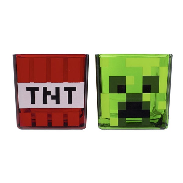 2pc Minecraft Creeper Mob & TNT Block Glass Tumblers Drinking Glasses Green Red Carousel 2