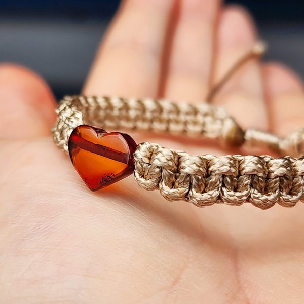 Natural Baltic Amber Heart Macrame Bracelet Carousel 2
