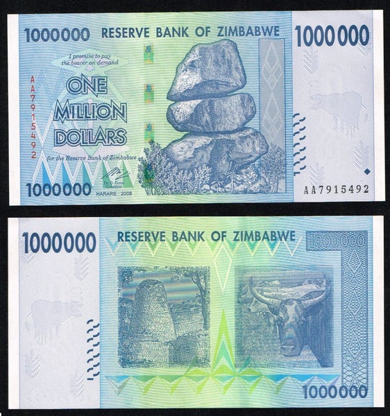 ZIMBABWE 2008 $1,000,000 AA banknote aUNC Carousel 1