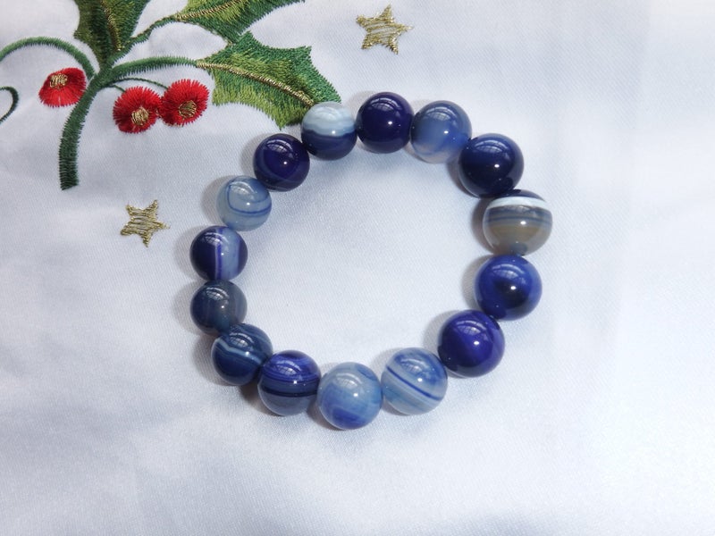 Large Stunning 14mm Blue Striped Agate Ball Bracelet - AGB1 Carousel 7