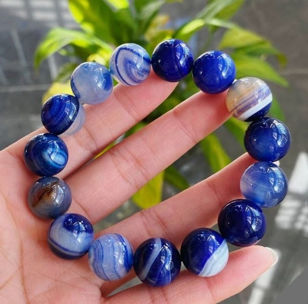 Large Stunning 14mm Blue Striped Agate Ball Bracelet - AGB1 Carousel 1