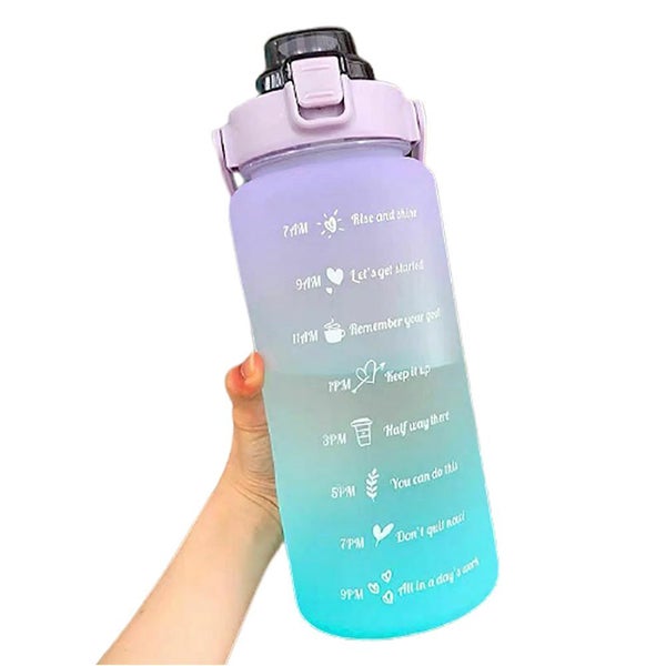 2L Large Capacity Water Bottle with Time Markings Flask Pouch Sleeve - Purple Carousel 2